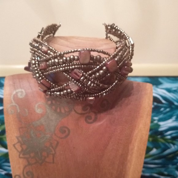 Cocobelle Beaded Cuff Bracelet in Brown NWT - Picture 3 of 8